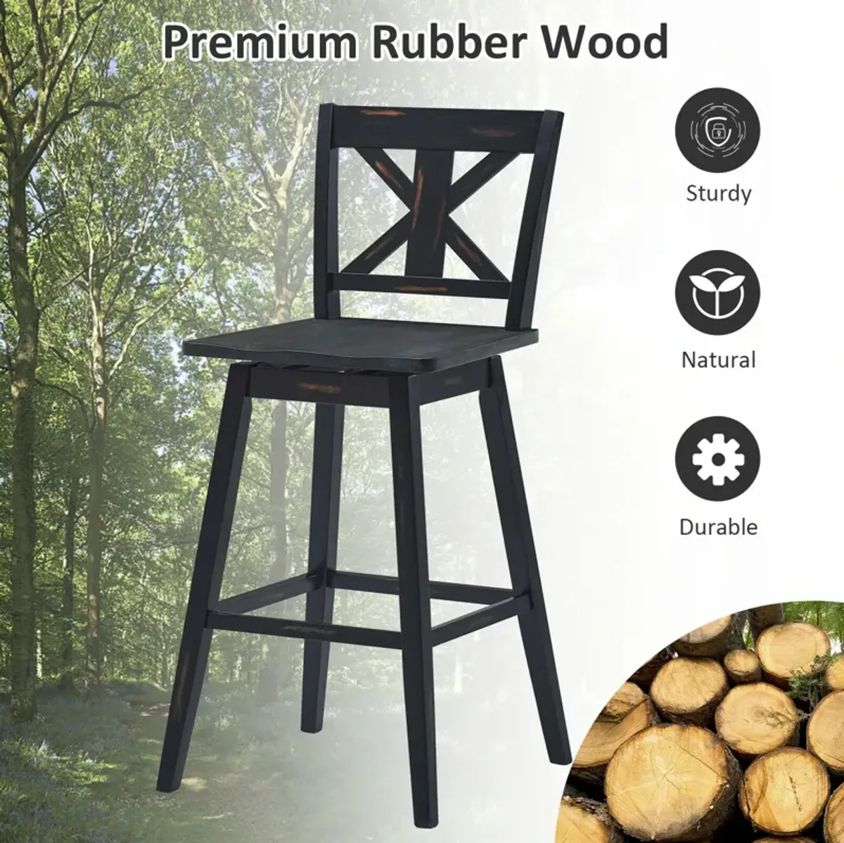 Set of 2 360-Degree Swivel Bar Stools for Home Restaurant