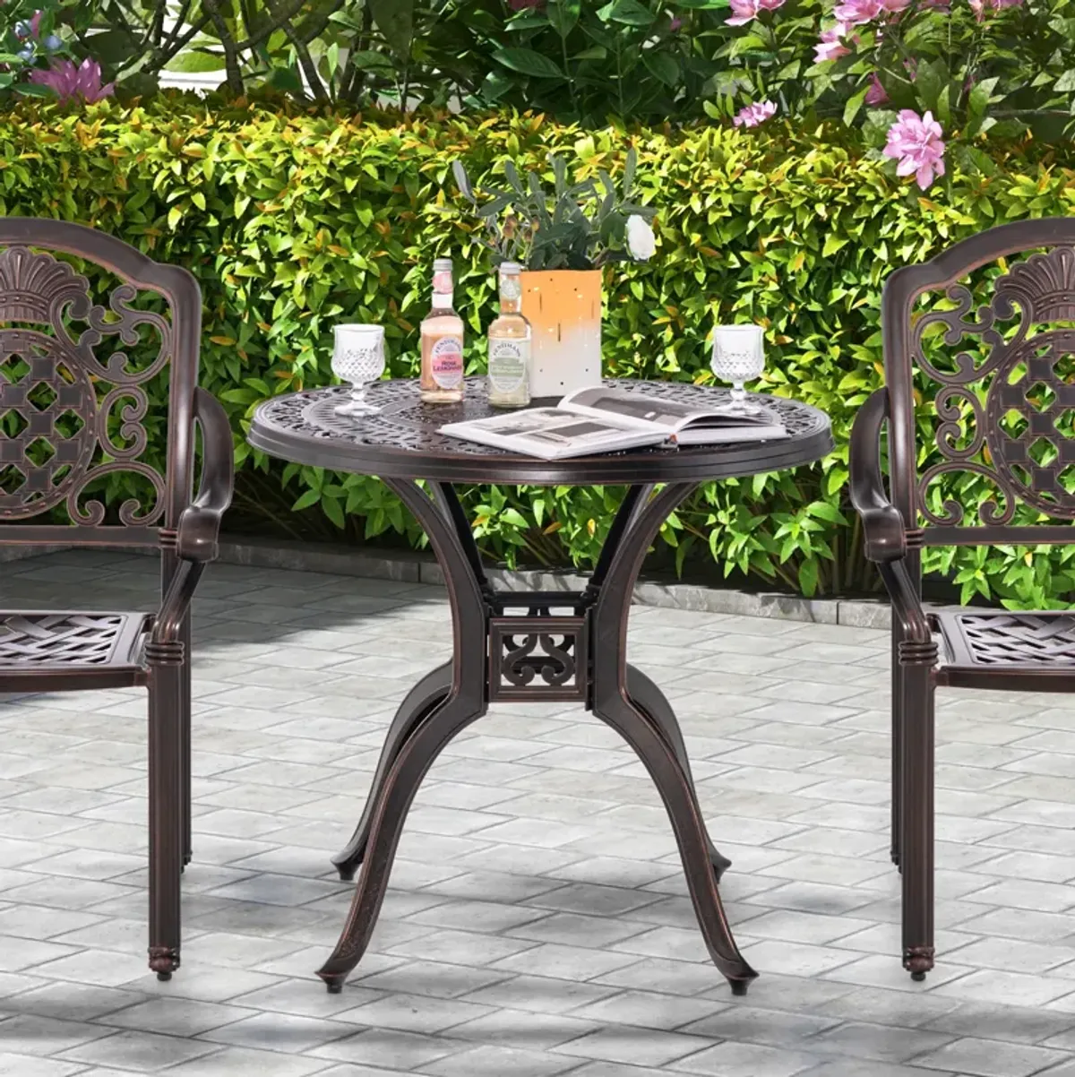 31.5 Inch Cast Aluminum Table Patio Round Dining Table with Umbrella Hole