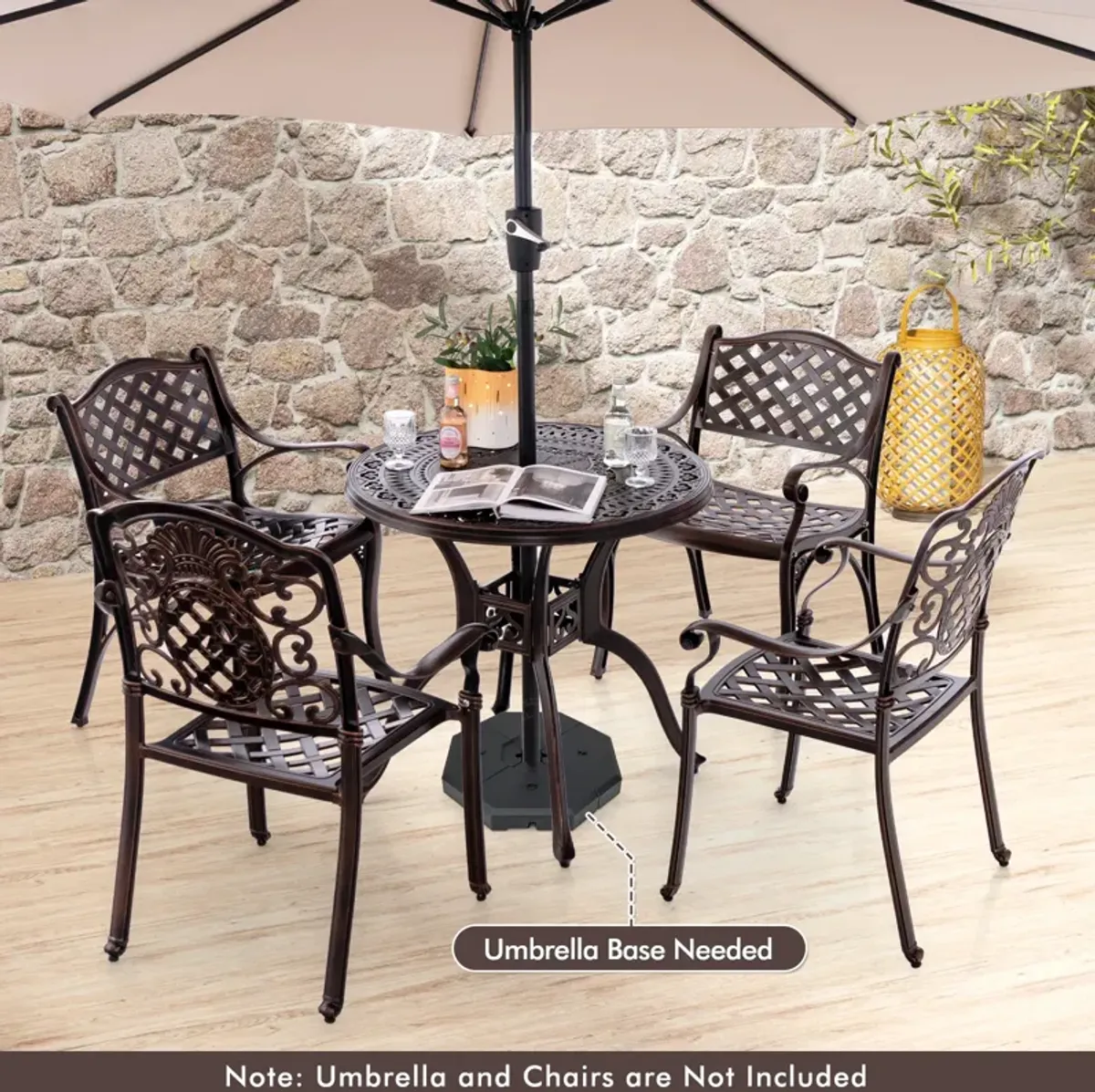 31.5 Inch Cast Aluminum Table Patio Round Dining Table with Umbrella Hole