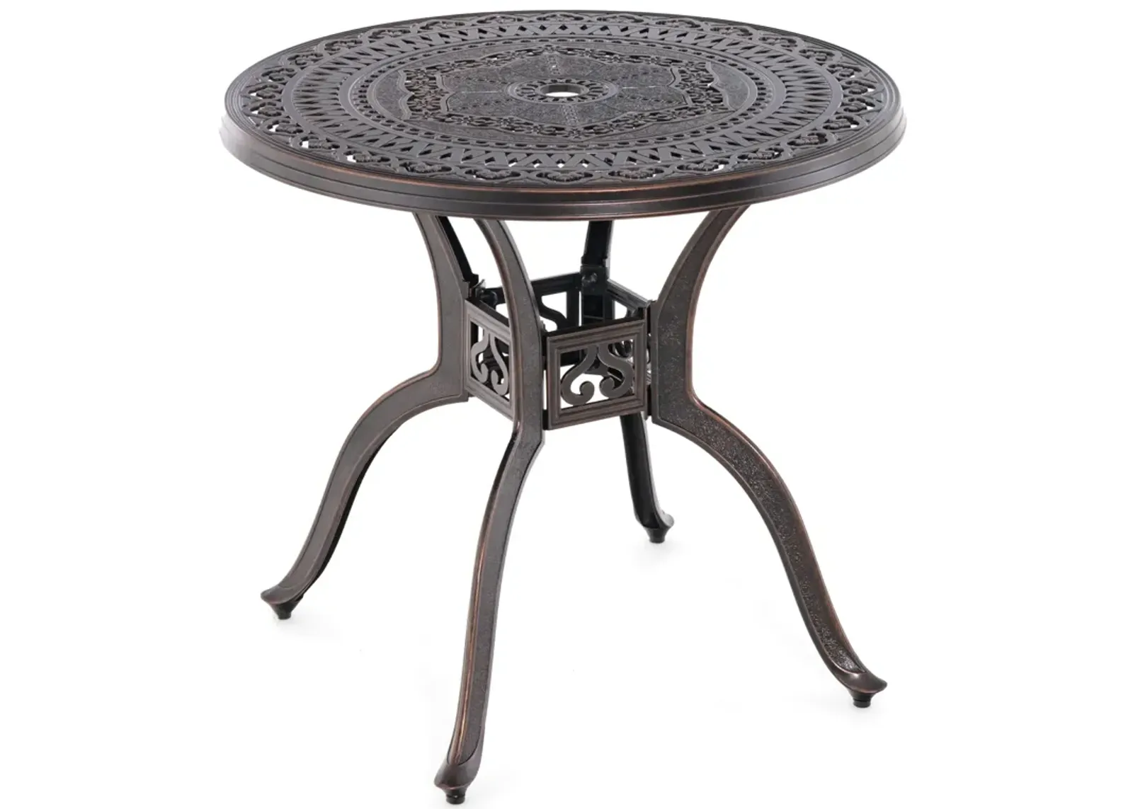 31.5 Inch Cast Aluminum Table Patio Round Dining Table with Umbrella Hole