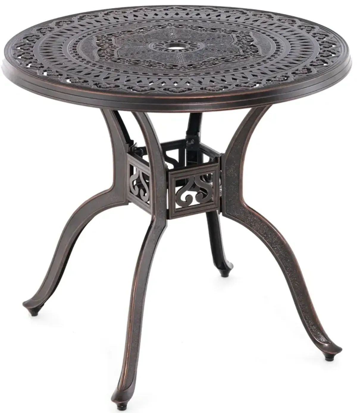 31.5 Inch Cast Aluminum Table Patio Round Dining Table with Umbrella Hole