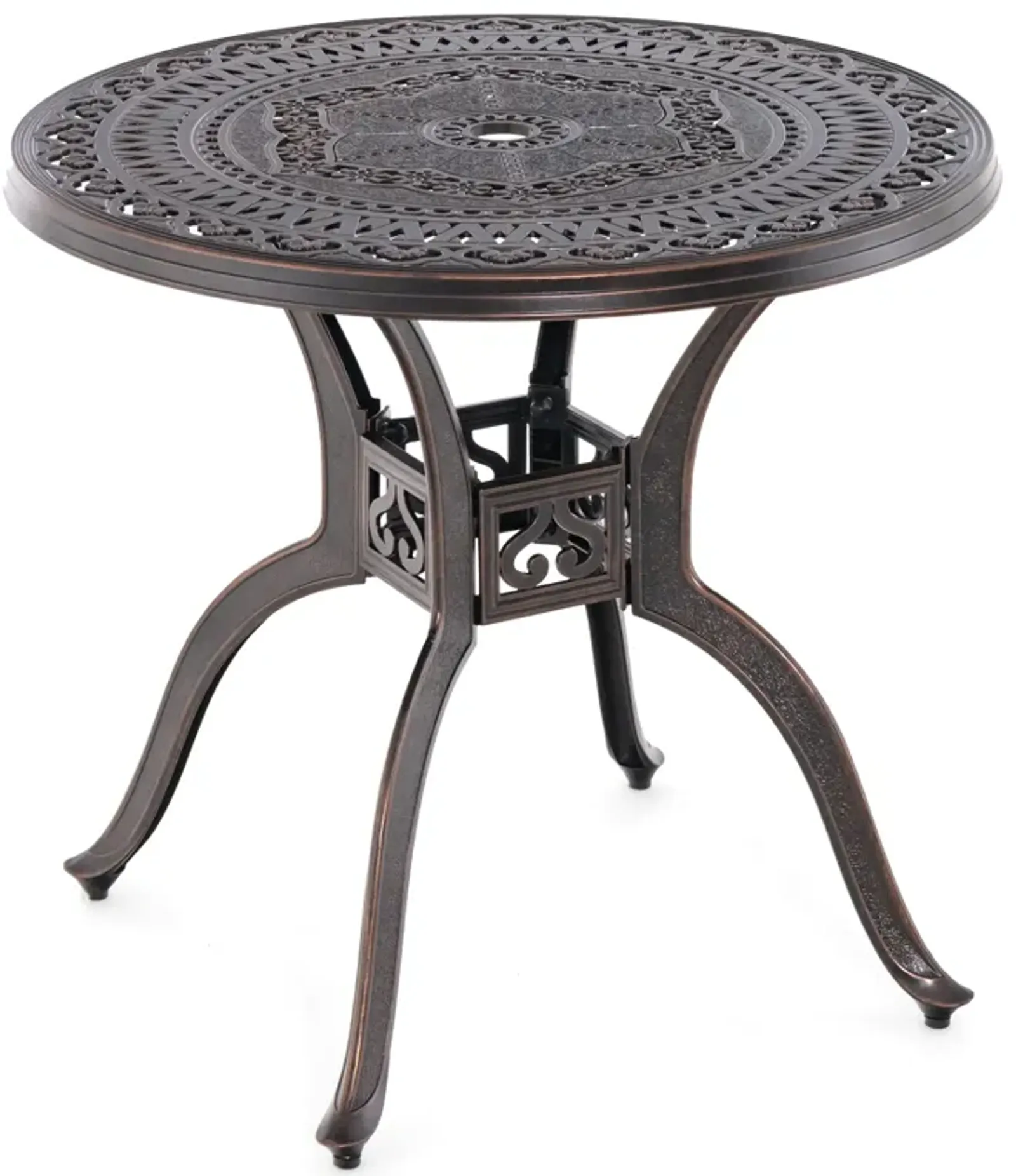 31.5 Inch Cast Aluminum Table Patio Round Dining Table with Umbrella Hole