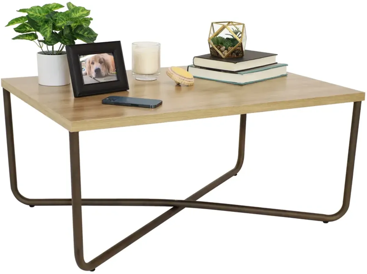 Sunnydaze Industrial-Style MDP Cross Legs Coffee Table - Brown