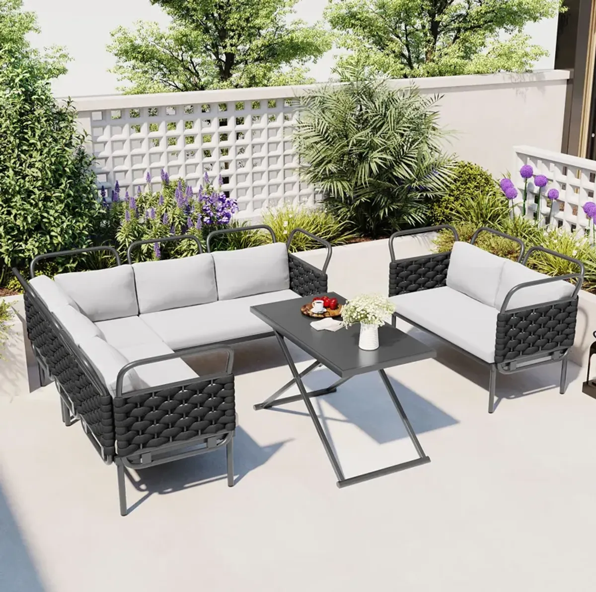 Merax Modern Patio Sectional Sofa Table Set