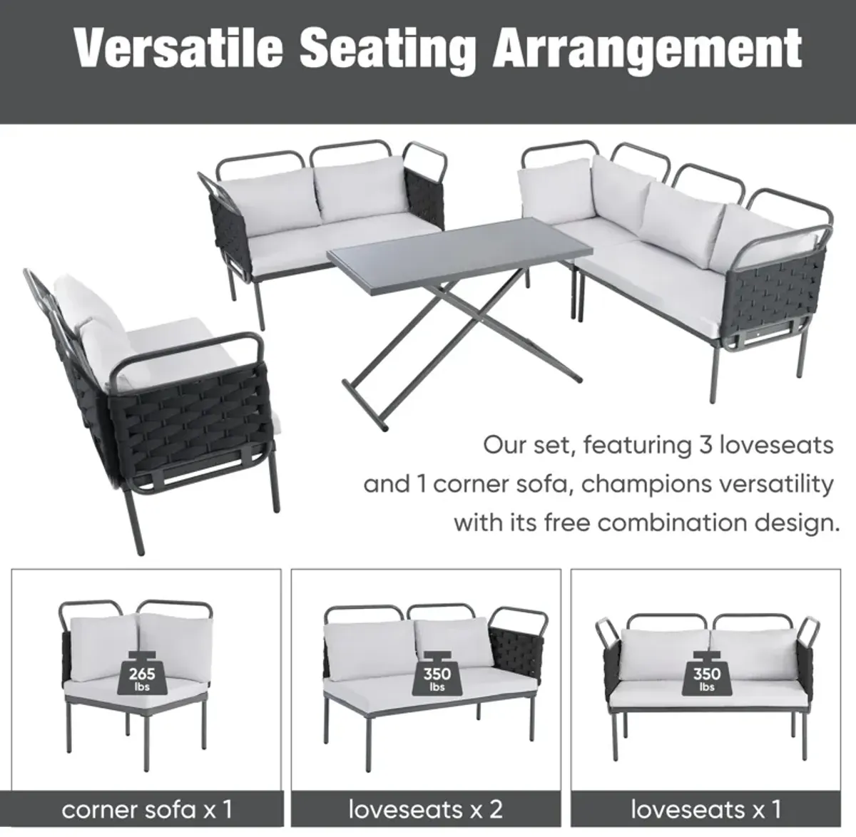 Merax Modern Patio Sectional Sofa Table Set