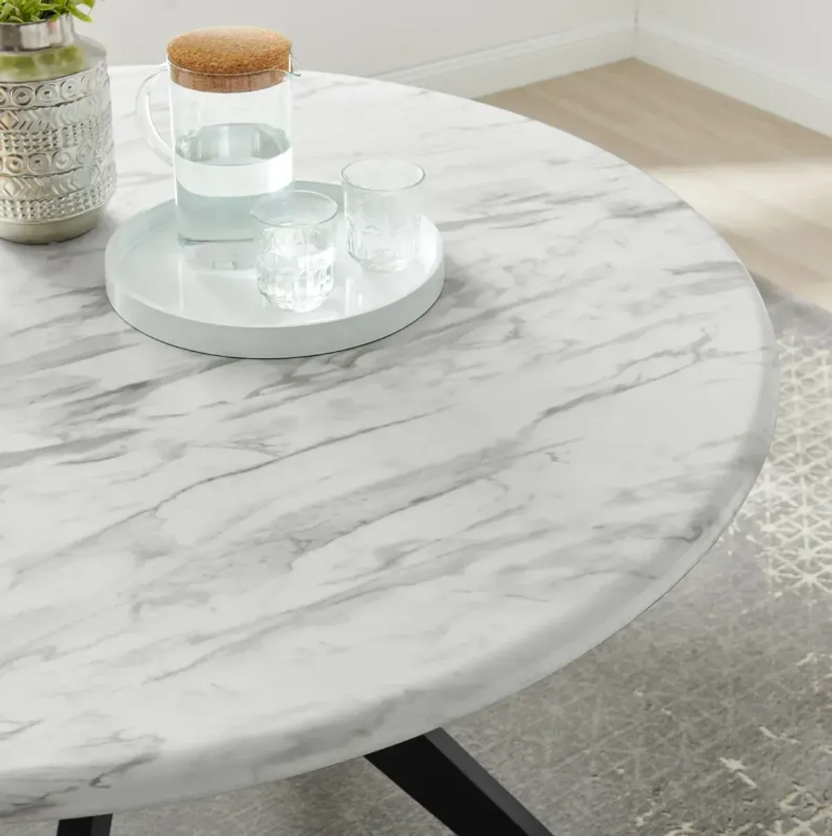 Modway - Traverse 50" Round Performance Artificial Marble Dining Table Black White