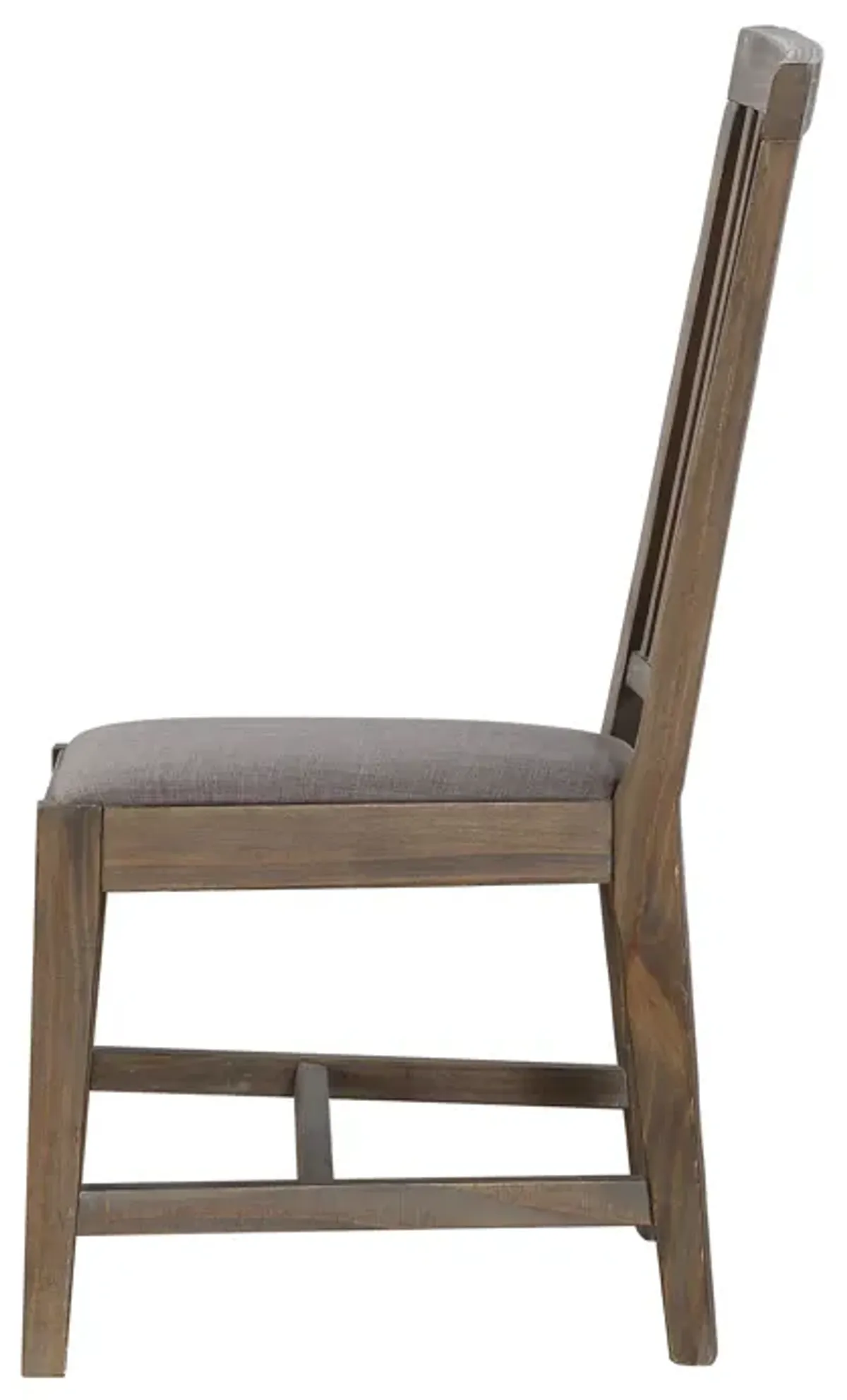 Wooden Chair with Fabric Upholstered Seat and Slat Style Back, Set of 2, Oak Brown and Gray - Benzara