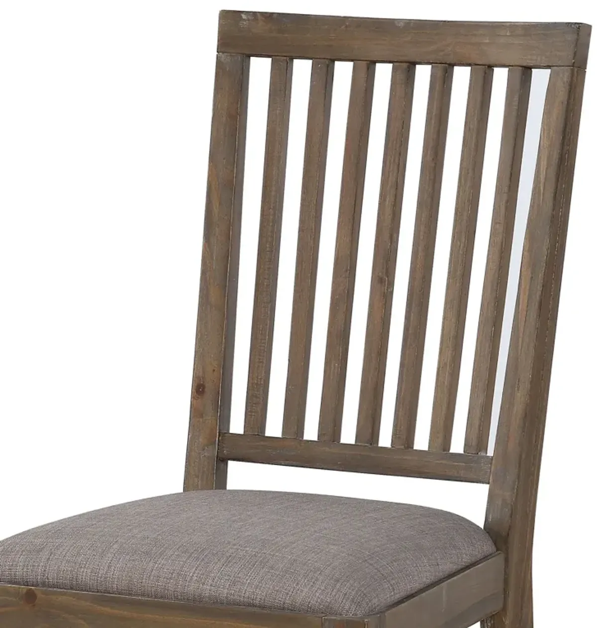 Wooden Chair with Fabric Upholstered Seat and Slat Style Back, Set of 2, Oak Brown and Gray - Benzara