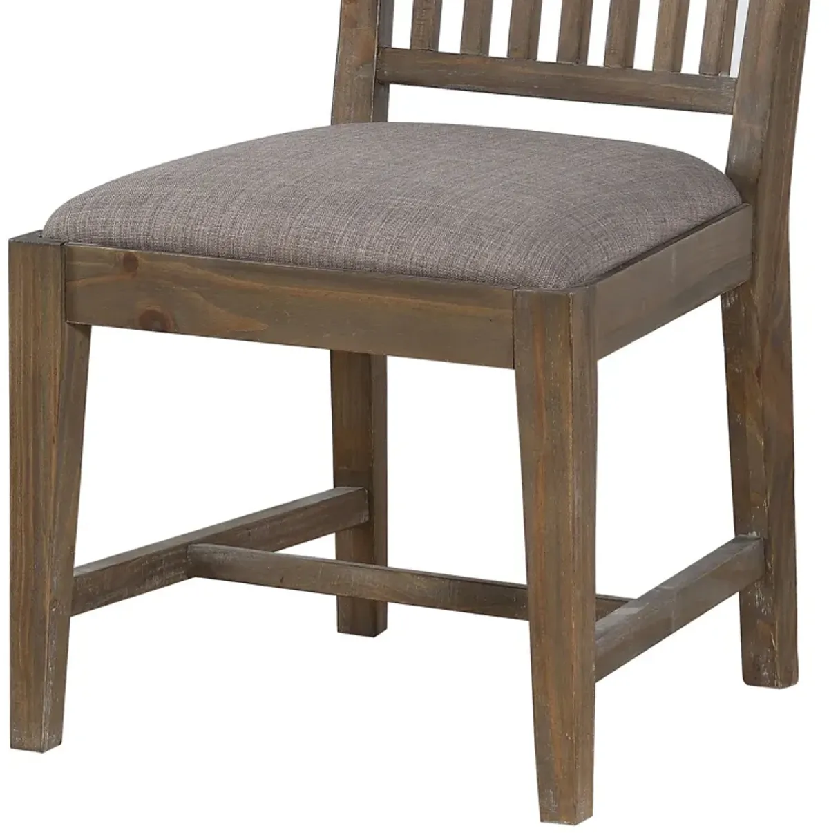 Wooden Chair with Fabric Upholstered Seat and Slat Style Back, Set of 2, Oak Brown and Gray - Benzara