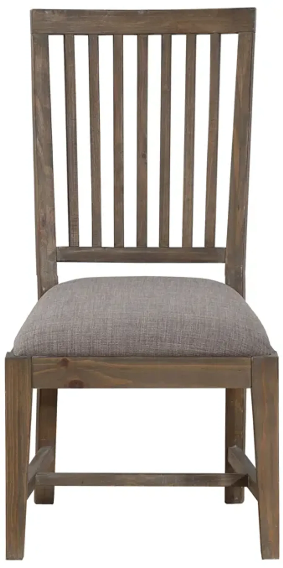 Wooden Chair with Fabric Upholstered Seat and Slat Style Back, Set of 2, Oak Brown and Gray - Benzara