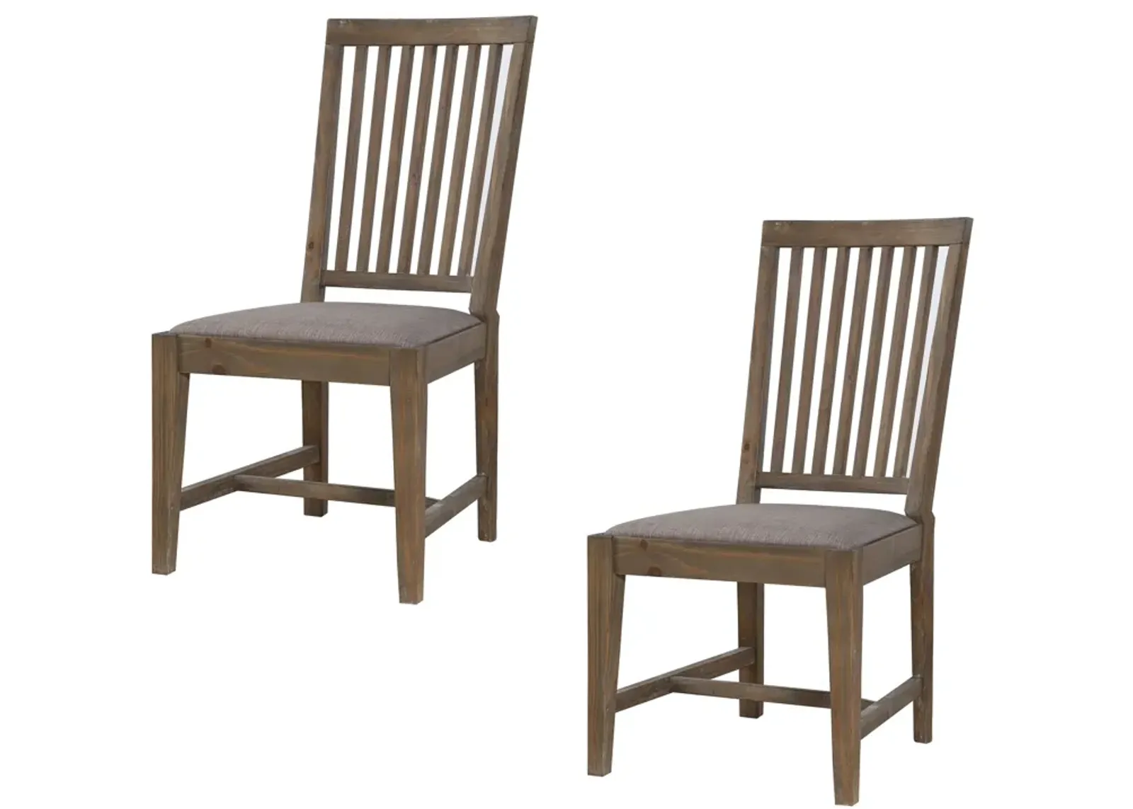 Wooden Chair with Fabric Upholstered Seat and Slat Style Back, Set of 2, Oak Brown and Gray - Benzara