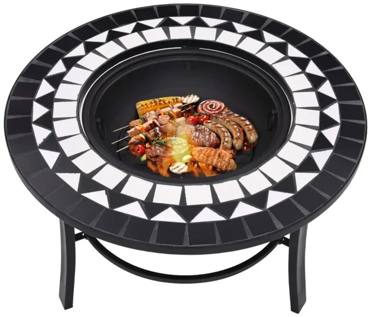 vidaXL Mosaic Fire Pit Black and White 26.8" Ceramic