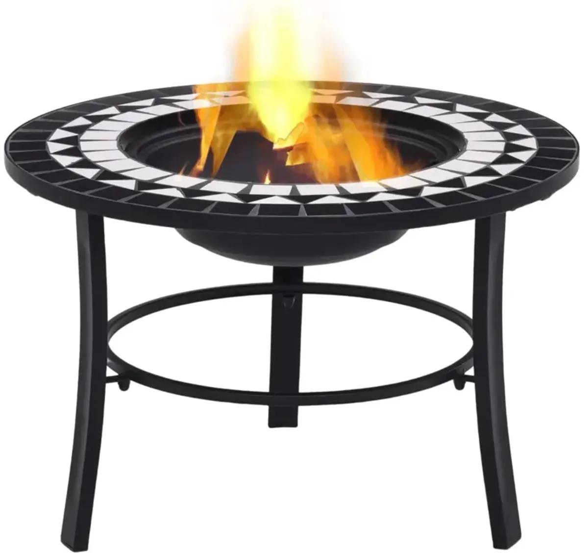 vidaXL Mosaic Fire Pit Black and White 26.8" Ceramic