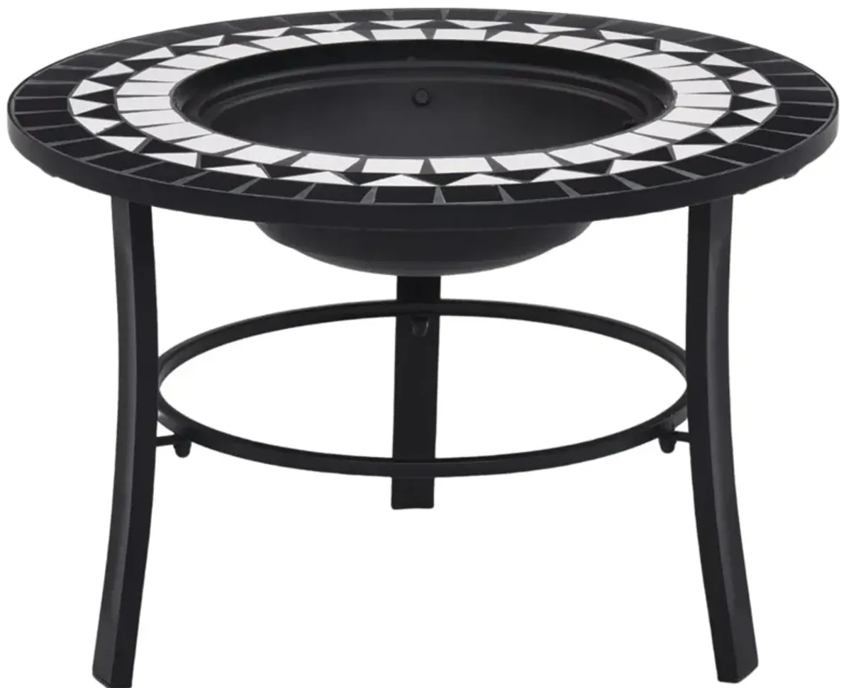 vidaXL Mosaic Fire Pit Black and White 26.8" Ceramic