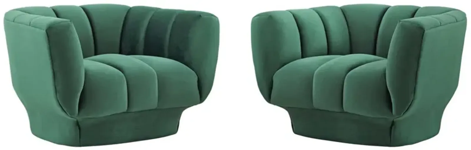 Modway Entertain Vertical Channel Tufted Performance Velvet Armchair Set of 2, Green