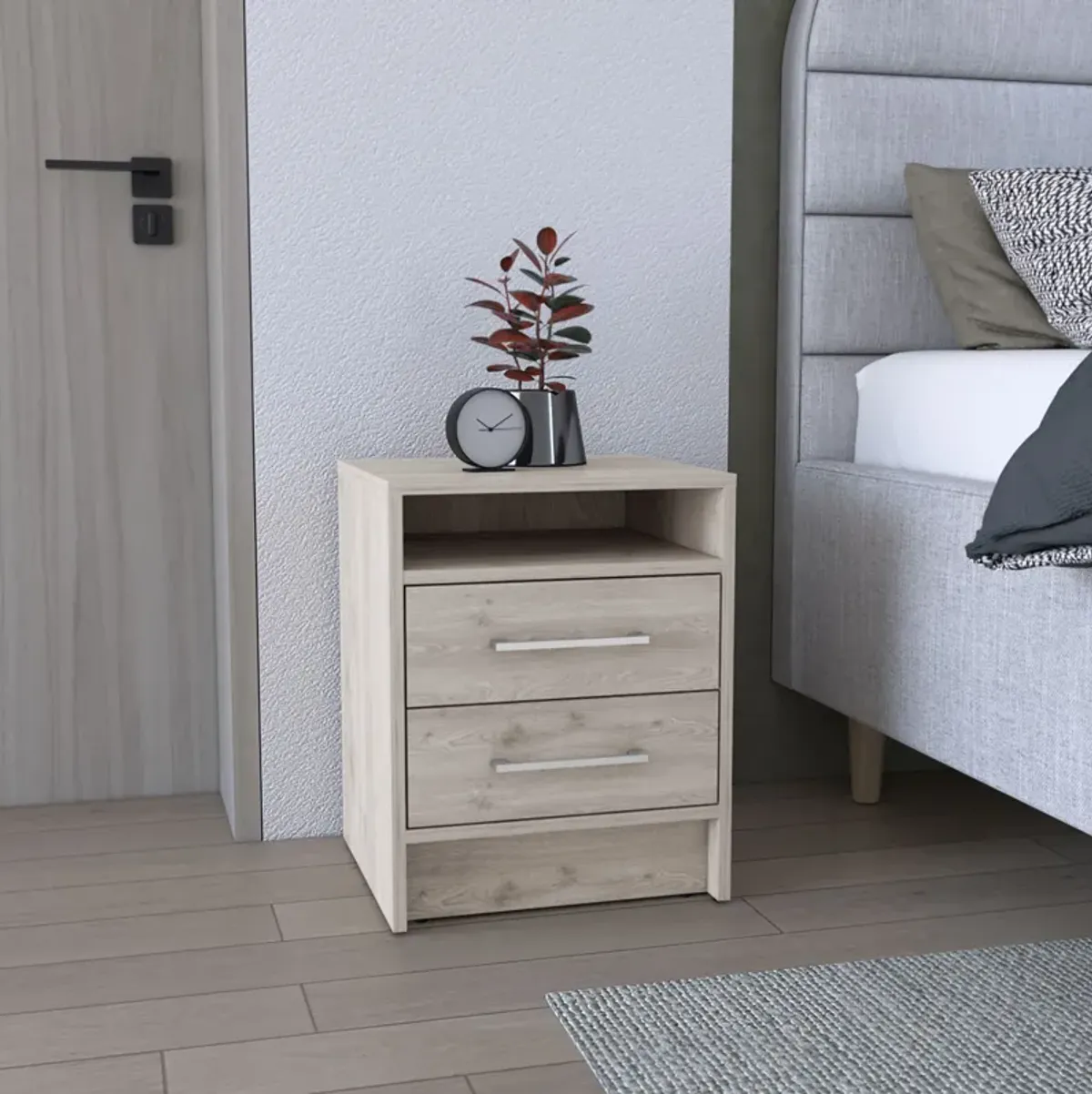 Streamdale Eter Nightstand, Superior Top, Two Drawers - Light Gray
