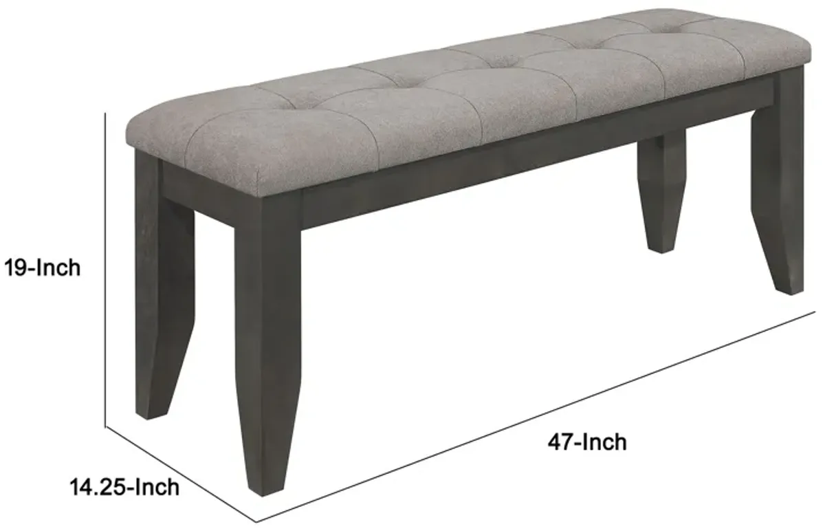 Lyla 47 Inch Dining Bench, Sleek Cushioned Seat, Rustic Gray Wood Frame-Benzara