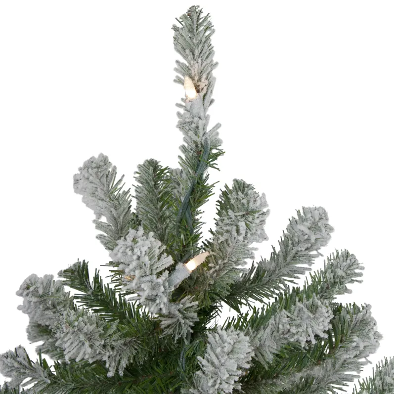 Set of 3 Pre-Lit Slim Flocked Alpine Artificial Christmas Trees 5' - Clear Lights