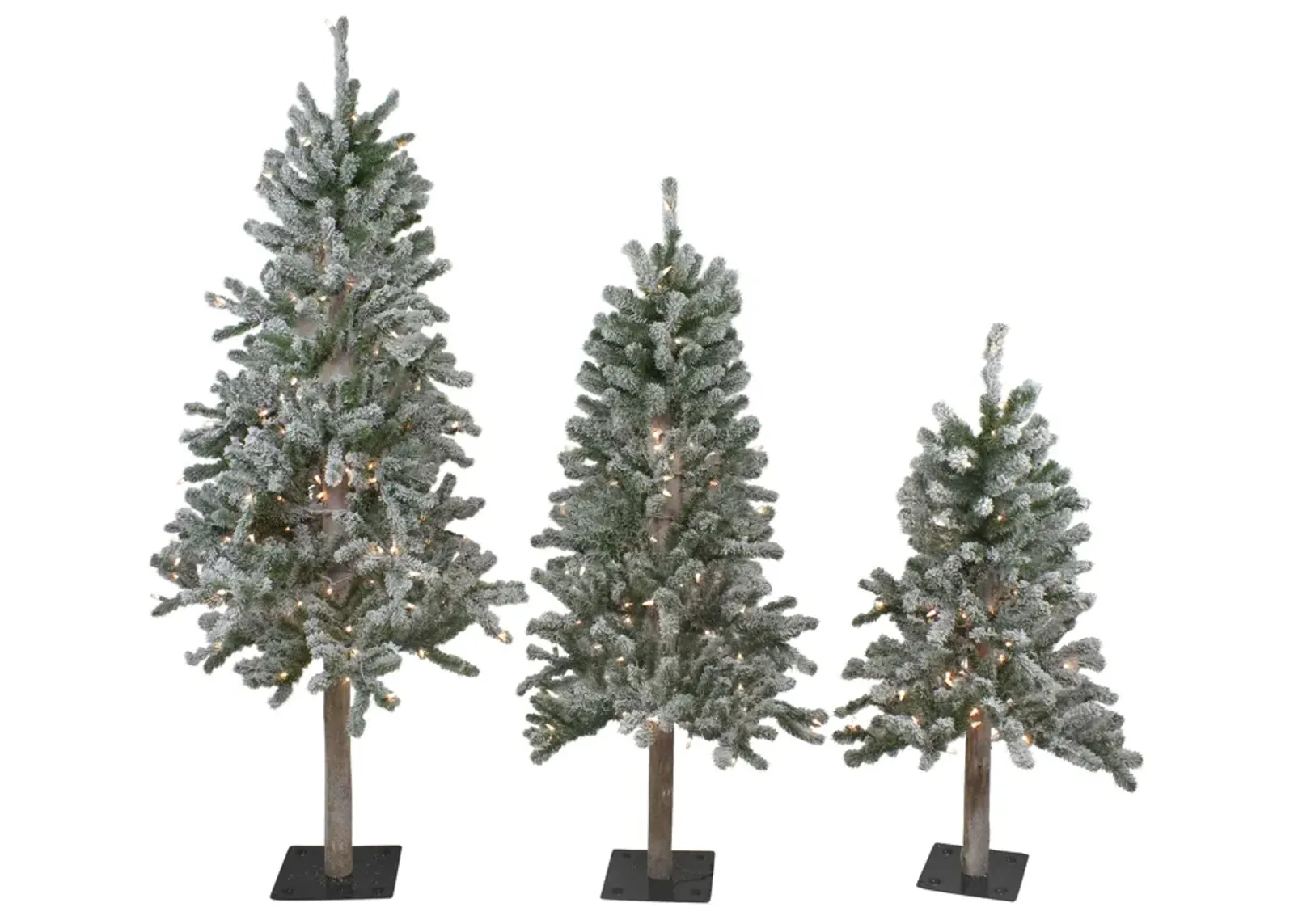 Set of 3 Pre-Lit Slim Flocked Alpine Artificial Christmas Trees 5' - Clear Lights