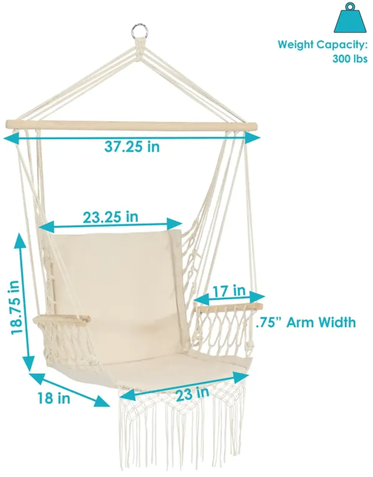 Sunnydaze Polycotton Padded Hammock Chair with Spreader Bar - Natural