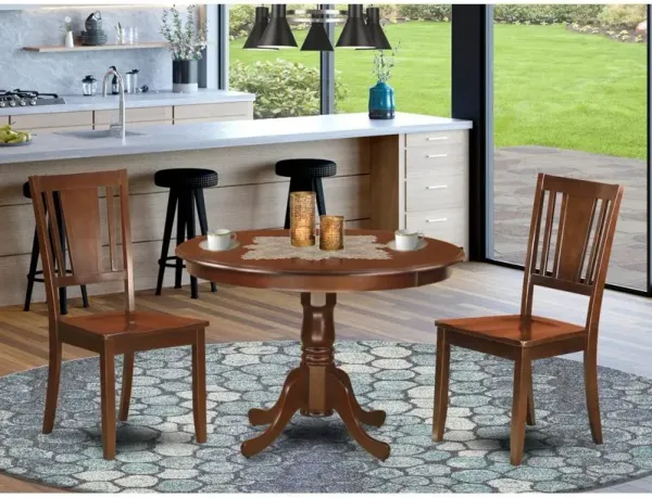 3 Pc set with a Round Small Table and 2 Wood Dinette Chairs in Mahogany