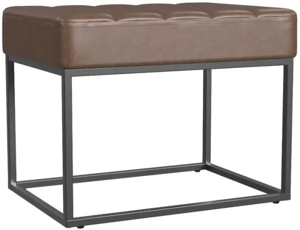 Kai Ottoman Footstool, Dark Brown Faux Leather, Black Metal, 22 Inch