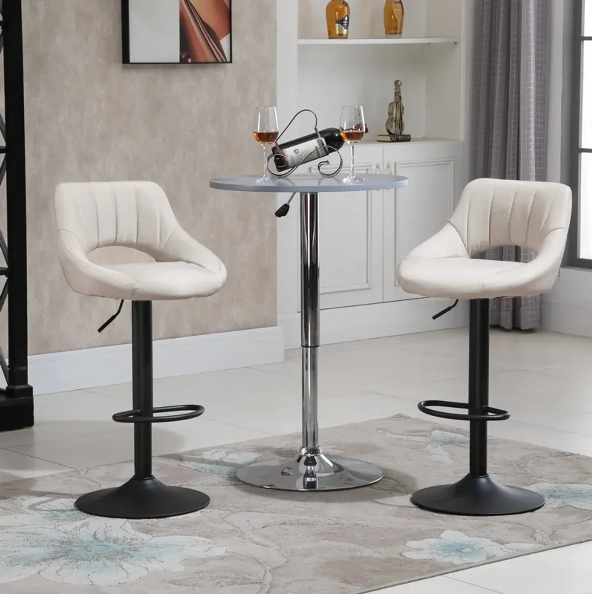 Cream White Perches: Set of 2 Adjustable Swivel Bar Stools