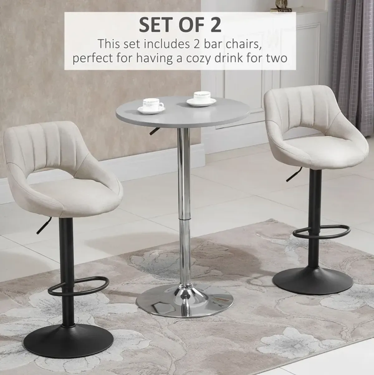 Cream White Perches: Set of 2 Adjustable Swivel Bar Stools