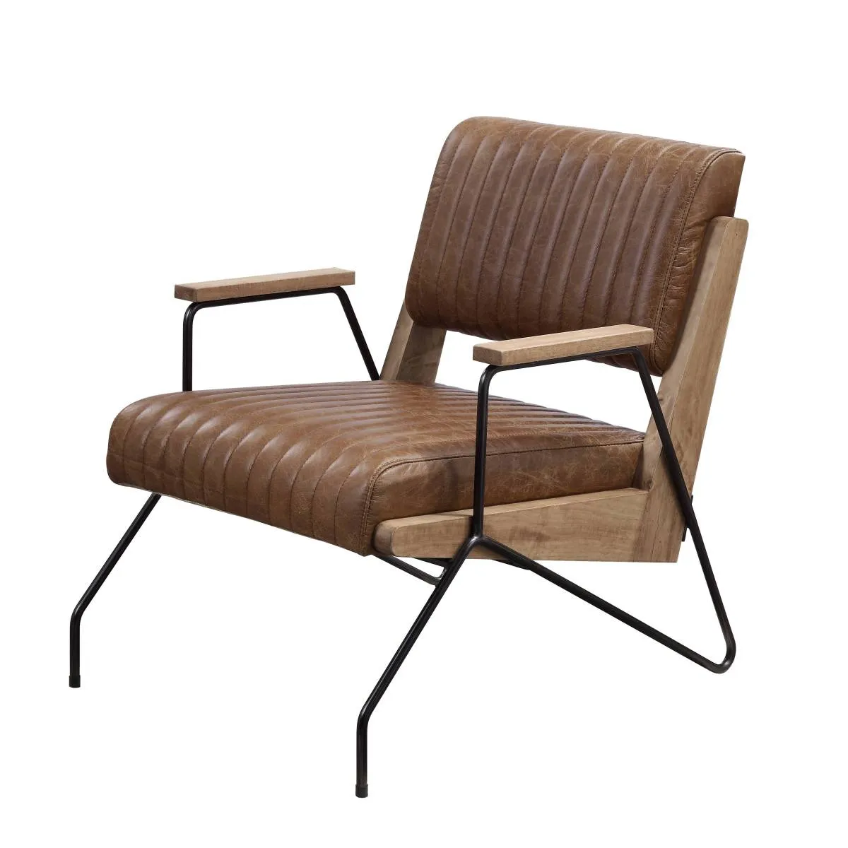 Eacnlz Accent Chair In Cocoa Top Grain Leather & Matte Iron Finish