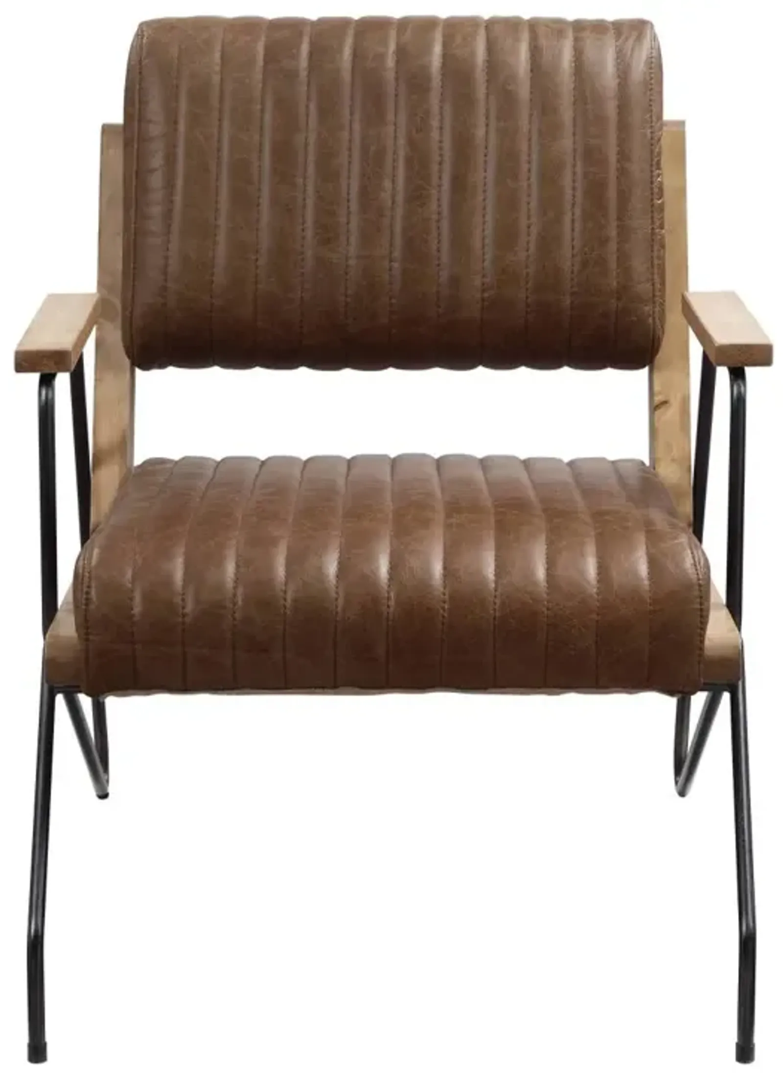 Eacnlz Accent Chair In Cocoa Top Grain Leather & Matte Iron Finish