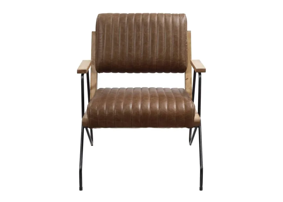 Eacnlz Accent Chair In Cocoa Top Grain Leather & Matte Iron Finish