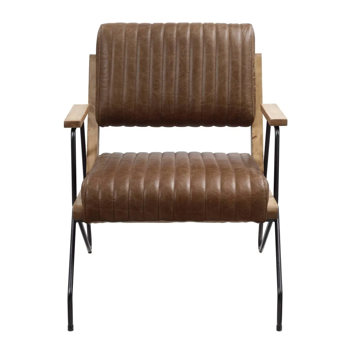 Eacnlz Accent Chair in Cocoa Top Grain Leather & Matt Iron Finish