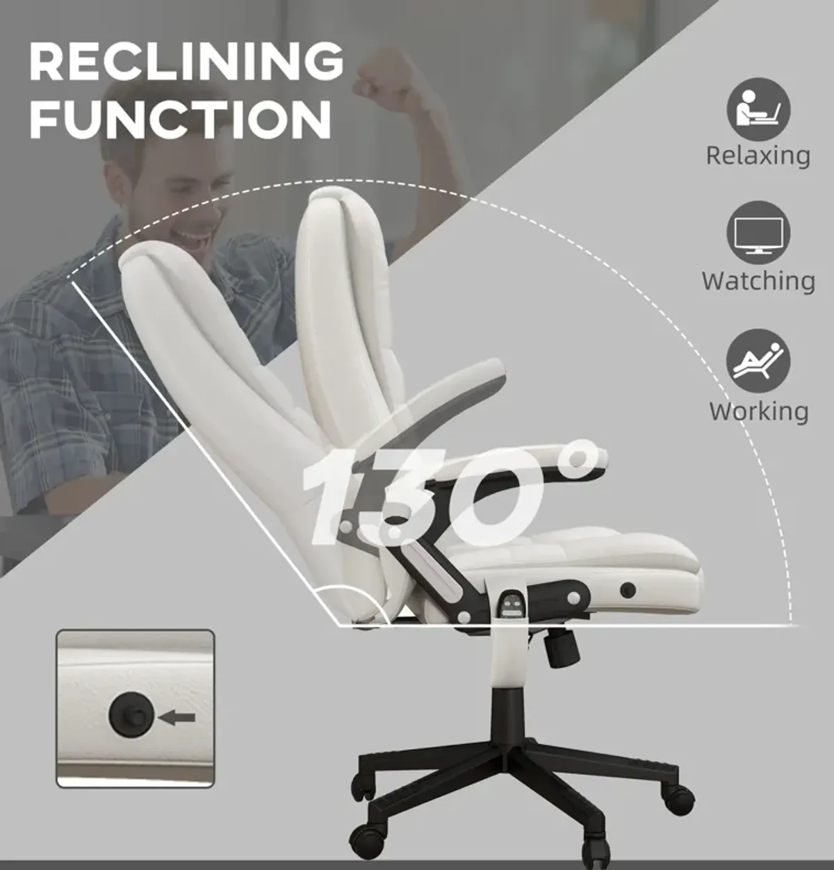 White Ergonomic Heated Massage Chair: 6 Vibration Points, Recliner