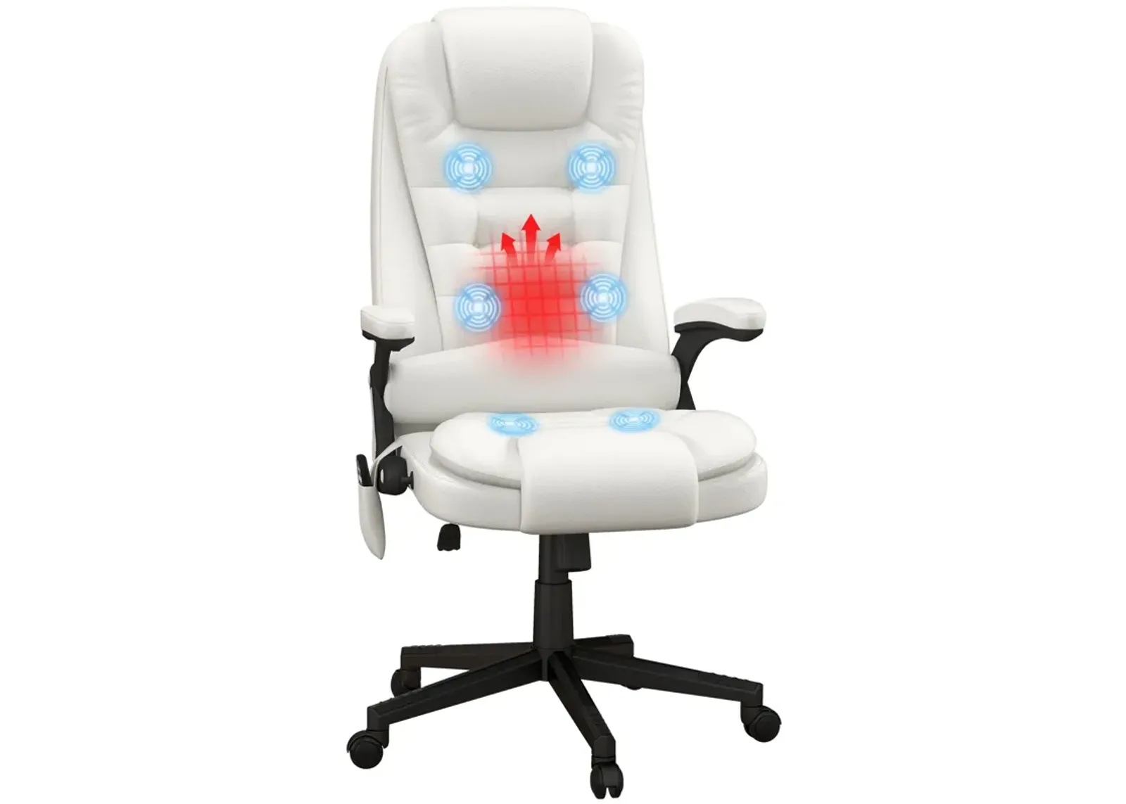 White Ergonomic Heated Massage Chair: 6 Vibration Points, Recliner