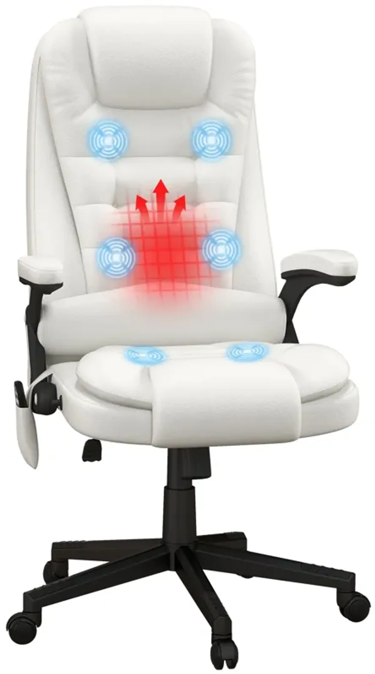 White Ergonomic Heated Massage Chair: 6 Vibration Points, Recliner