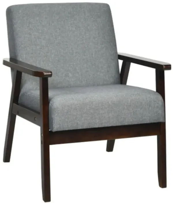 Hivago Solid Rubber Wood Fabric Accent Armchair-Light Gray