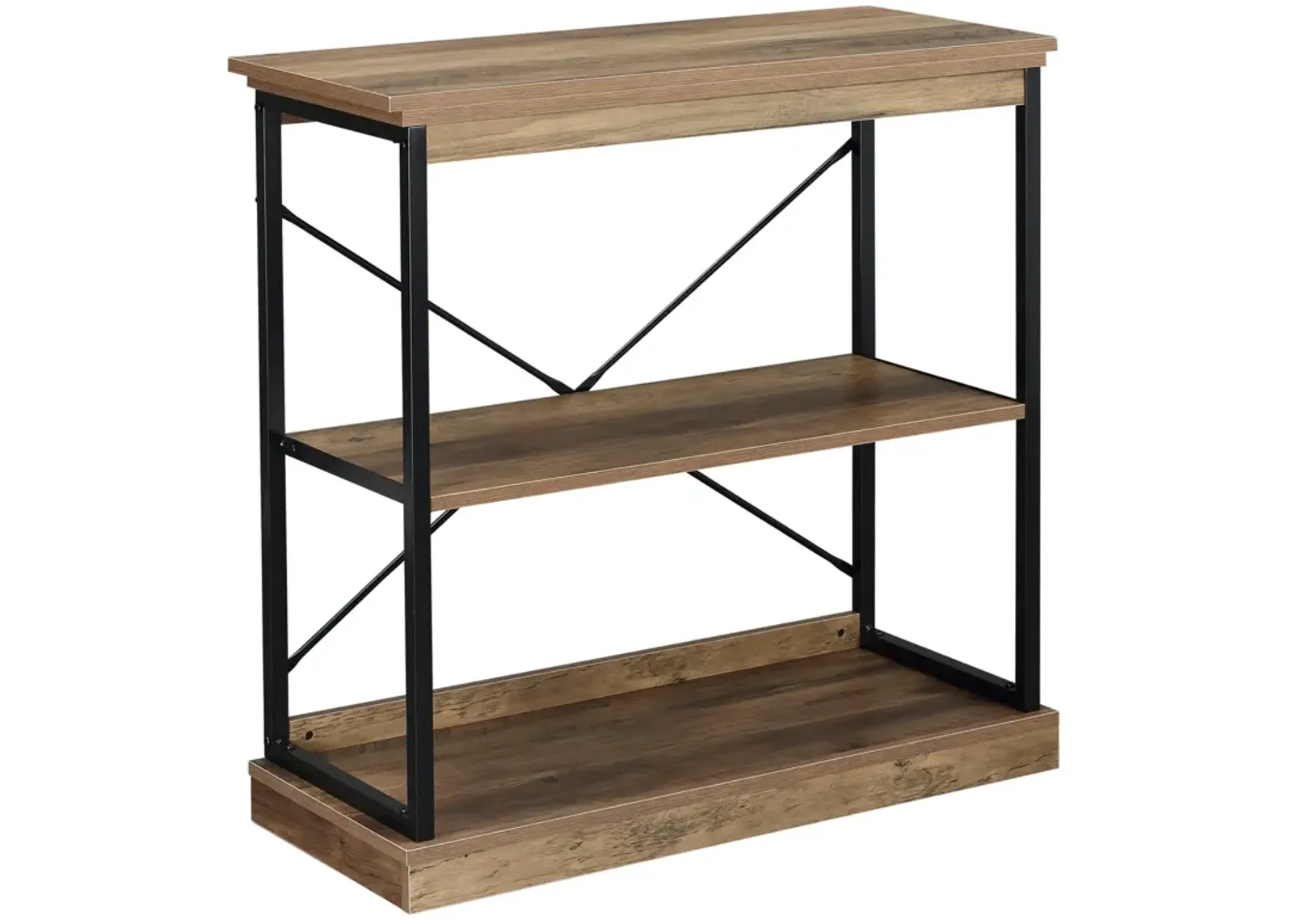 Brown Industrial Shelf: 2-Tier Wooden Storage Rack with Steel Frame