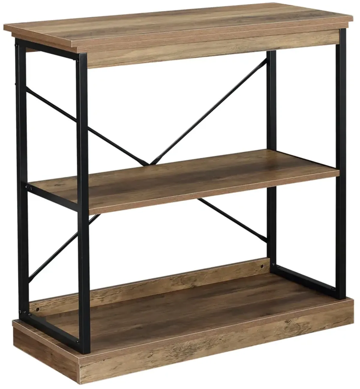 Brown Industrial Shelf: 2-Tier Wooden Storage Rack with Steel Frame