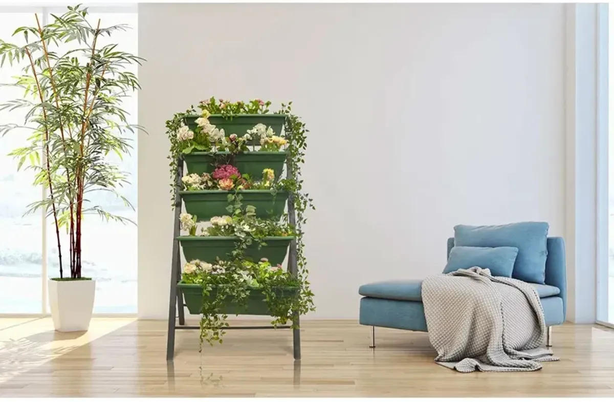 QuikFurn 4 FT 5 Tier Green Vertical Garden Indoor/Outdoor Elevated Planter