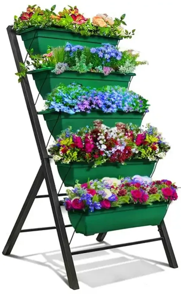 QuikFurn 4 FT 5 Tier Green Vertical Garden Indoor/Outdoor Elevated Planter