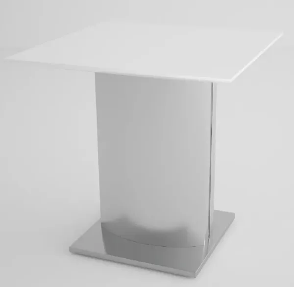 End table with pure white marble top and brushed stainless steel base