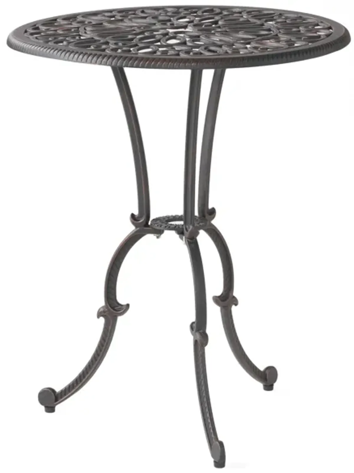 Charlie 3 pcs Bistro Set w Umbrella Hole, Cast Aluminum in Copper - Benzara