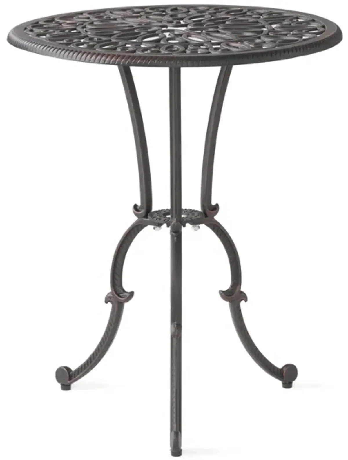 Charlie 3 pcs Bistro Set w Umbrella Hole, Cast Aluminum in Copper - Benzara