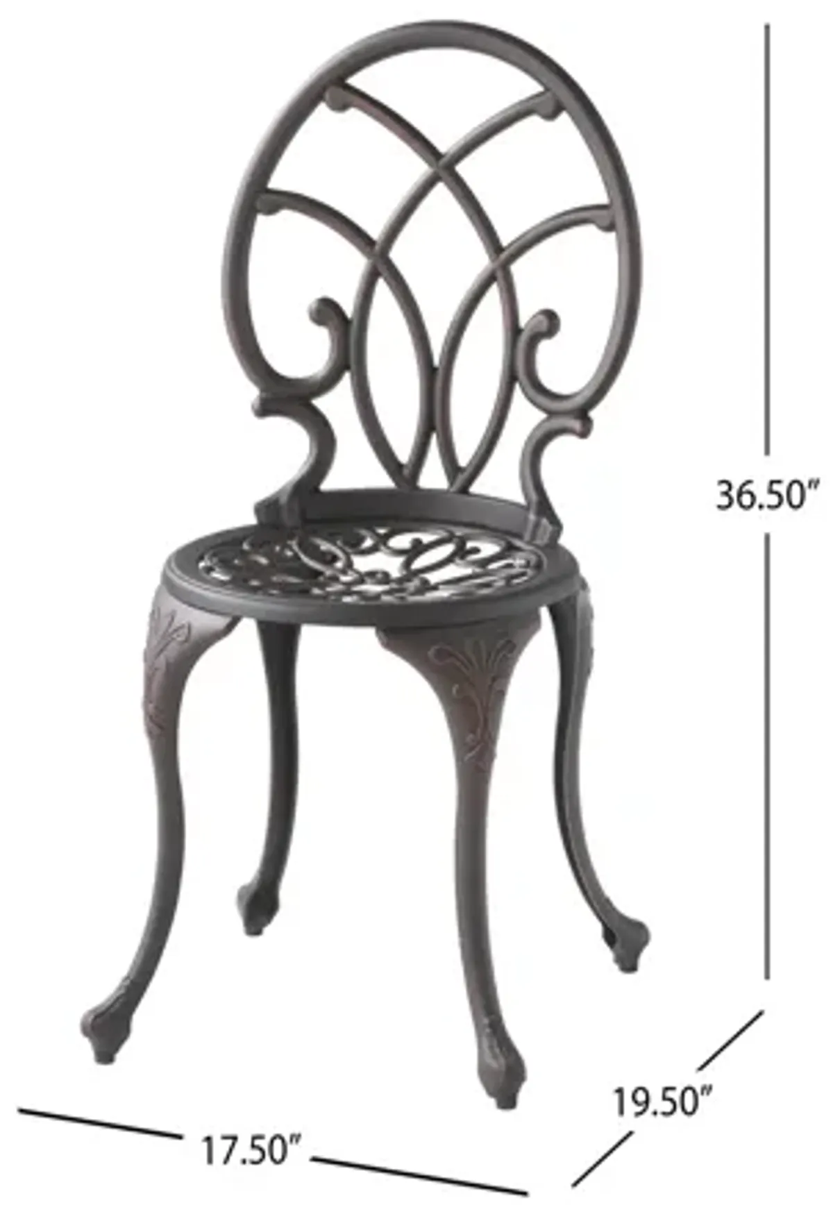 Charlie 3 pcs Bistro Set w Umbrella Hole, Cast Aluminum in Copper - Benzara