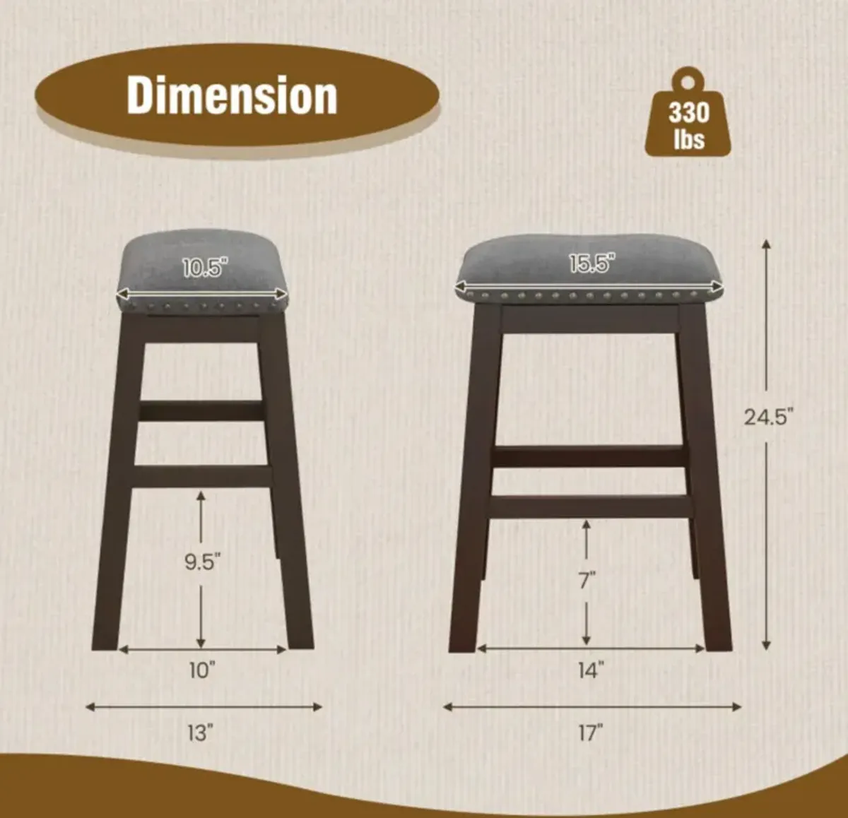 Hivvago 2 Piece 24.5 Inch Counter Height Bar Stool Set with Padded Seat