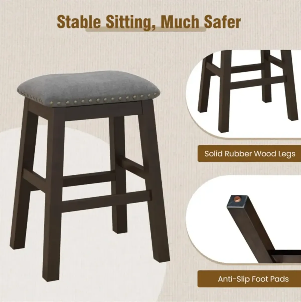 Hivvago 2 Piece 24.5 Inch Counter Height Bar Stool Set with Padded Seat