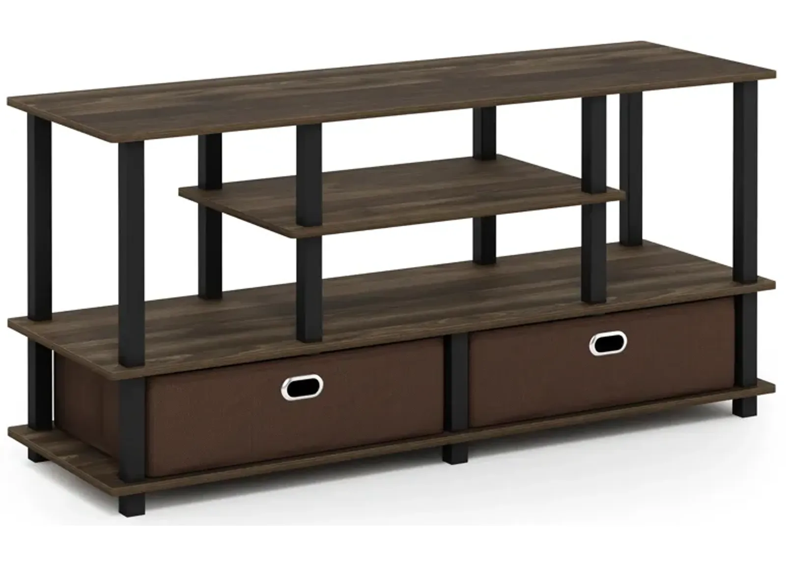 Furinno Furinno JAYA Large TV Stand for up to 50-Inch TV with Storage Bin, Columbia Walnut/Black/Dark Brown