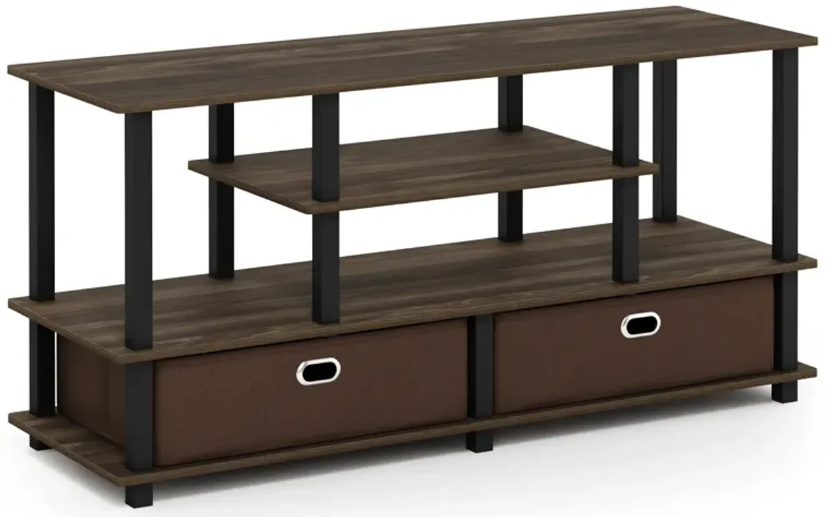 Furinno Furinno JAYA Large TV Stand for up to 50-Inch TV with Storage Bin, Columbia Walnut/Black/Dark Brown