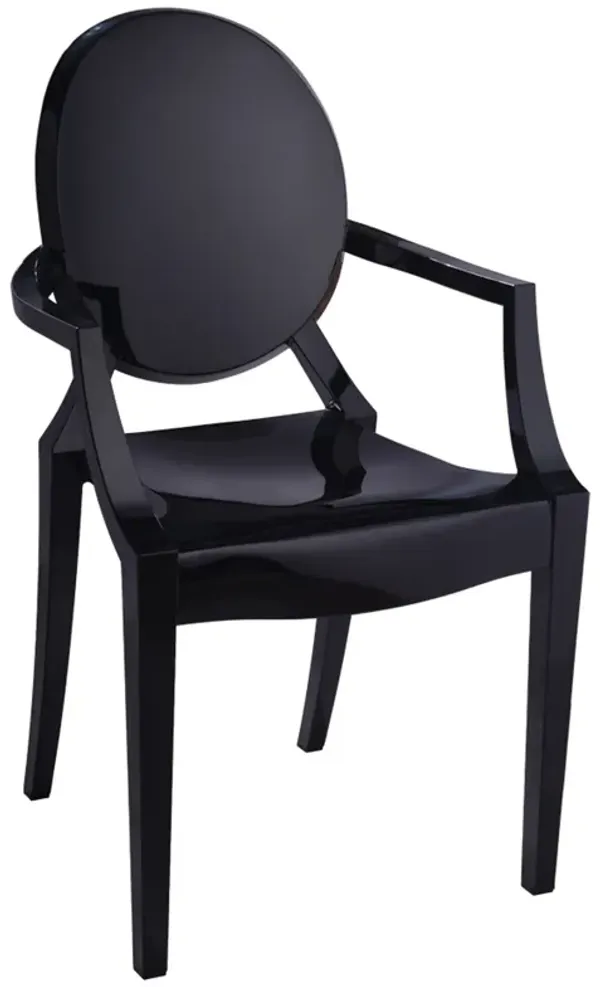 Nili Set of 4 Dining Armchairs, Oval Shape Back, Molded Seat, Black Finish - Benzara