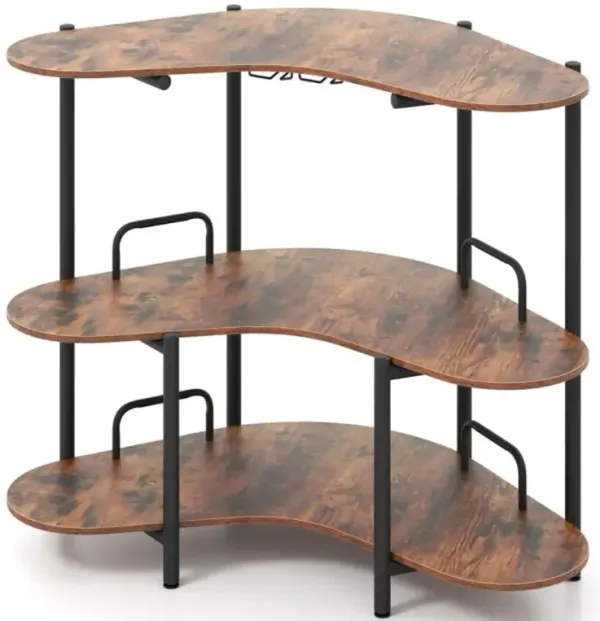Hivvago 3-Tier Liquor Bar Table with Stemware Racks and Storage Shelves